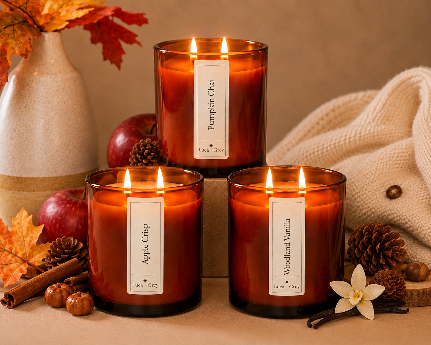 Fall Trio Beeswax Candle Bundle