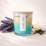 Hand-poured Lavender + Vanilla beeswax candle in amber glass jar