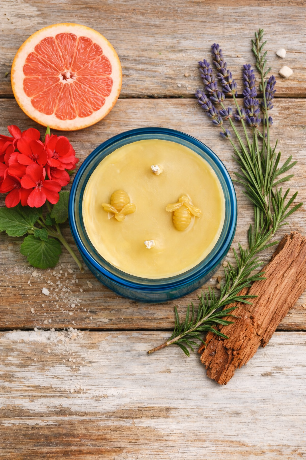 Hand-poured Spring Clean beeswax candle in amber glass jar