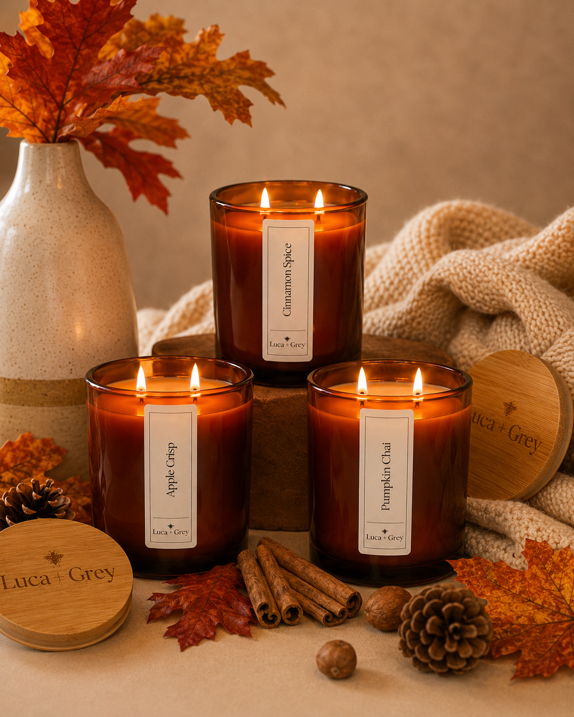Fall Trio Beeswax Candle Bundle