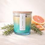 Hand-poured Rosemary + Citrus beeswax candle in amber glass jar