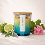 Hand-poured Sage + Blossom beeswax candle in amber glass jar