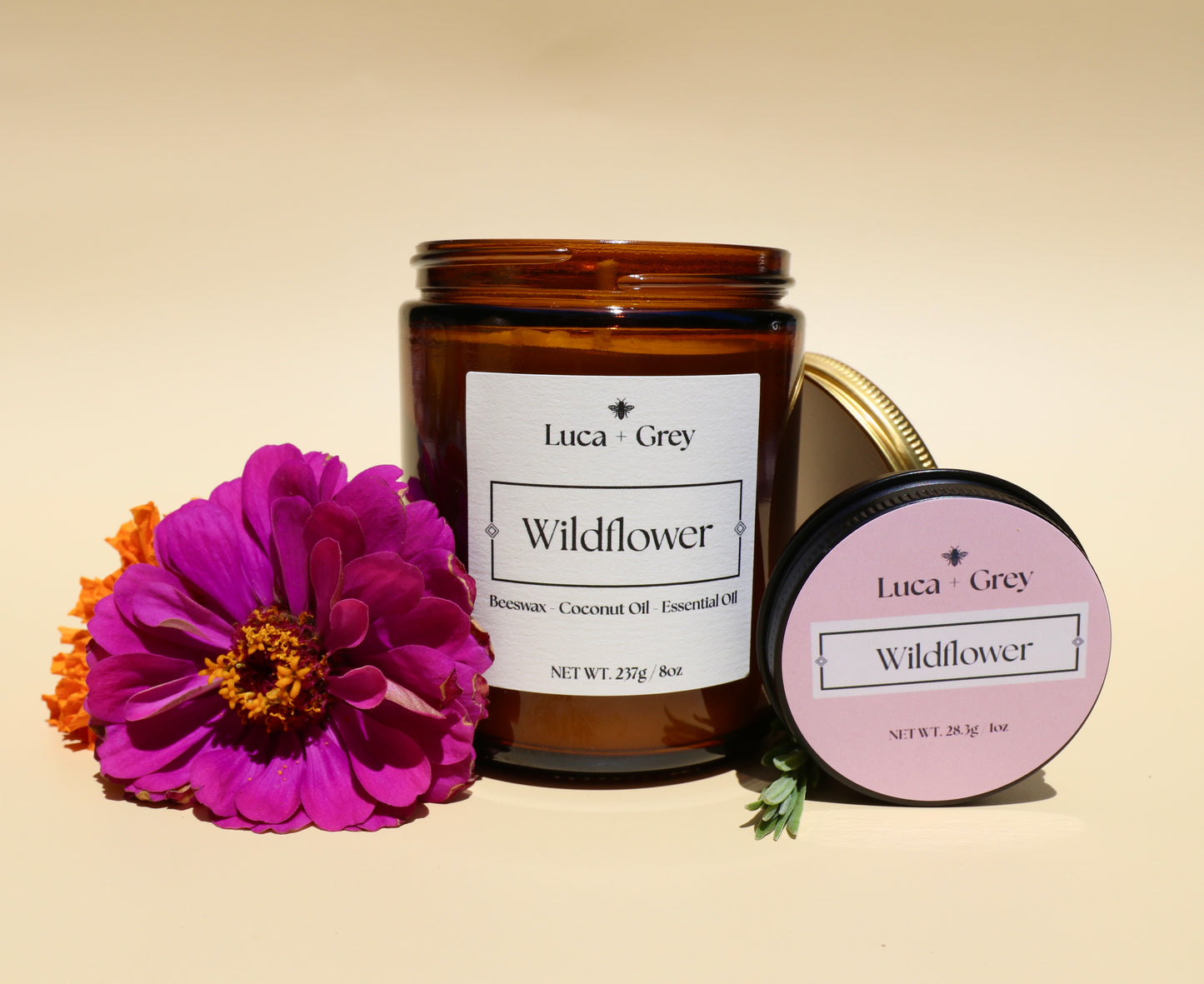 Wildflower Beeswax Candle (Geranium + Lavender + Lemongrass)