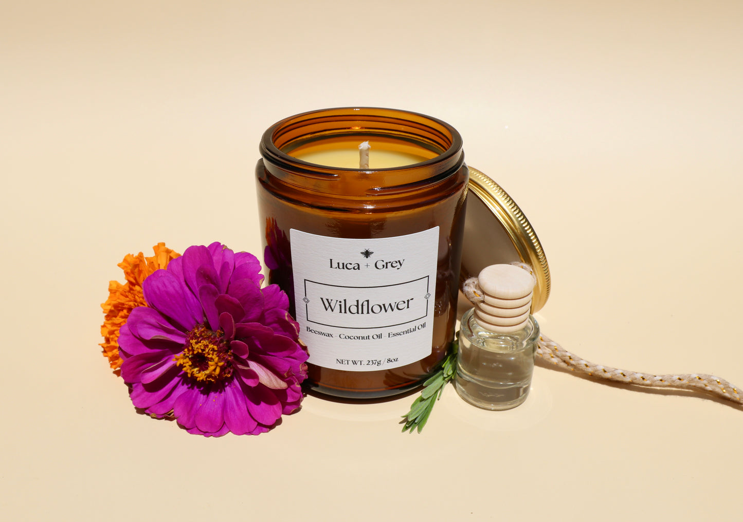 Wildflower Beeswax Candle (Geranium + Lavender + Lemongrass)