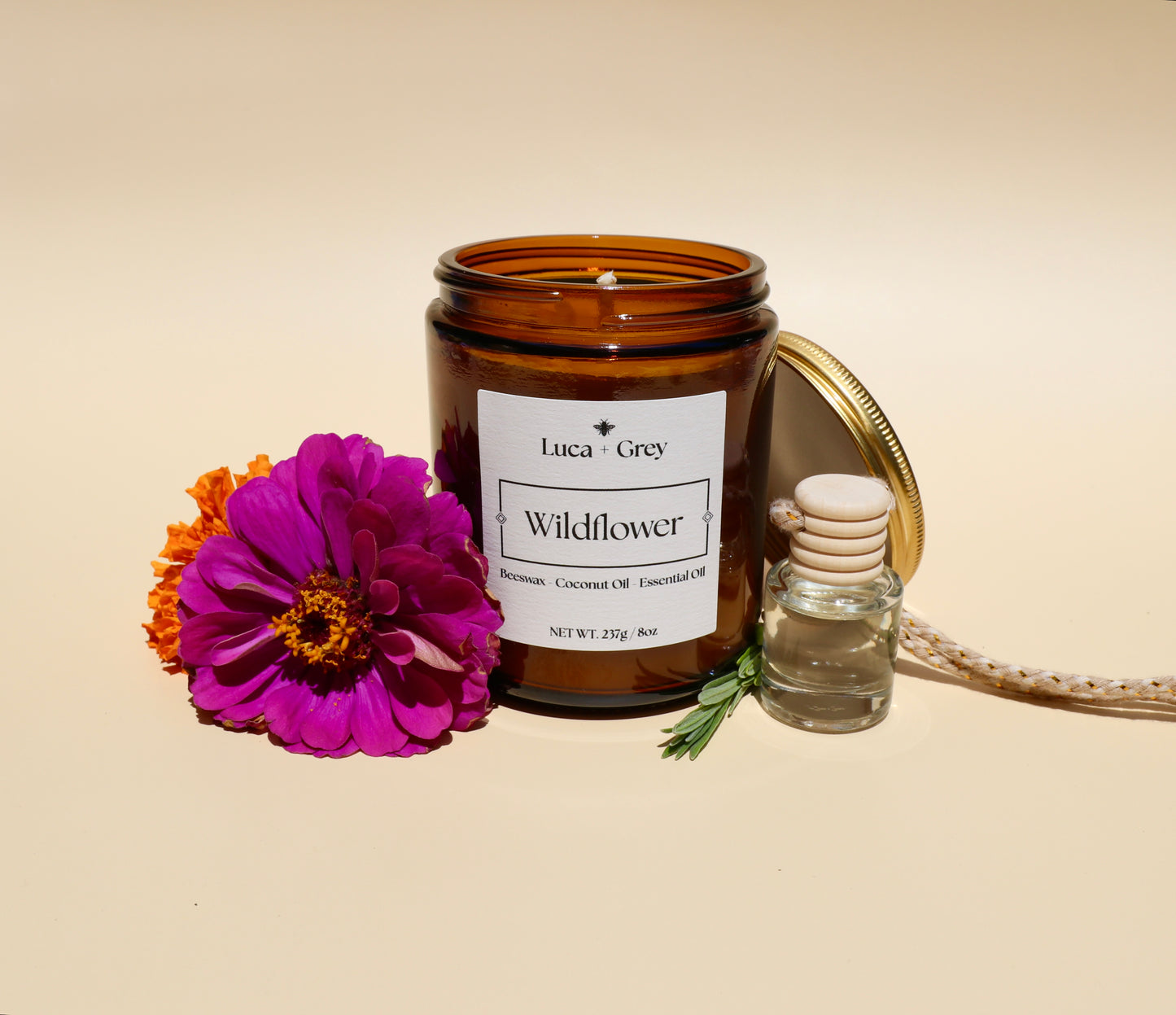 Wildflower Beeswax Candle (Geranium + Lavender + Lemongrass)