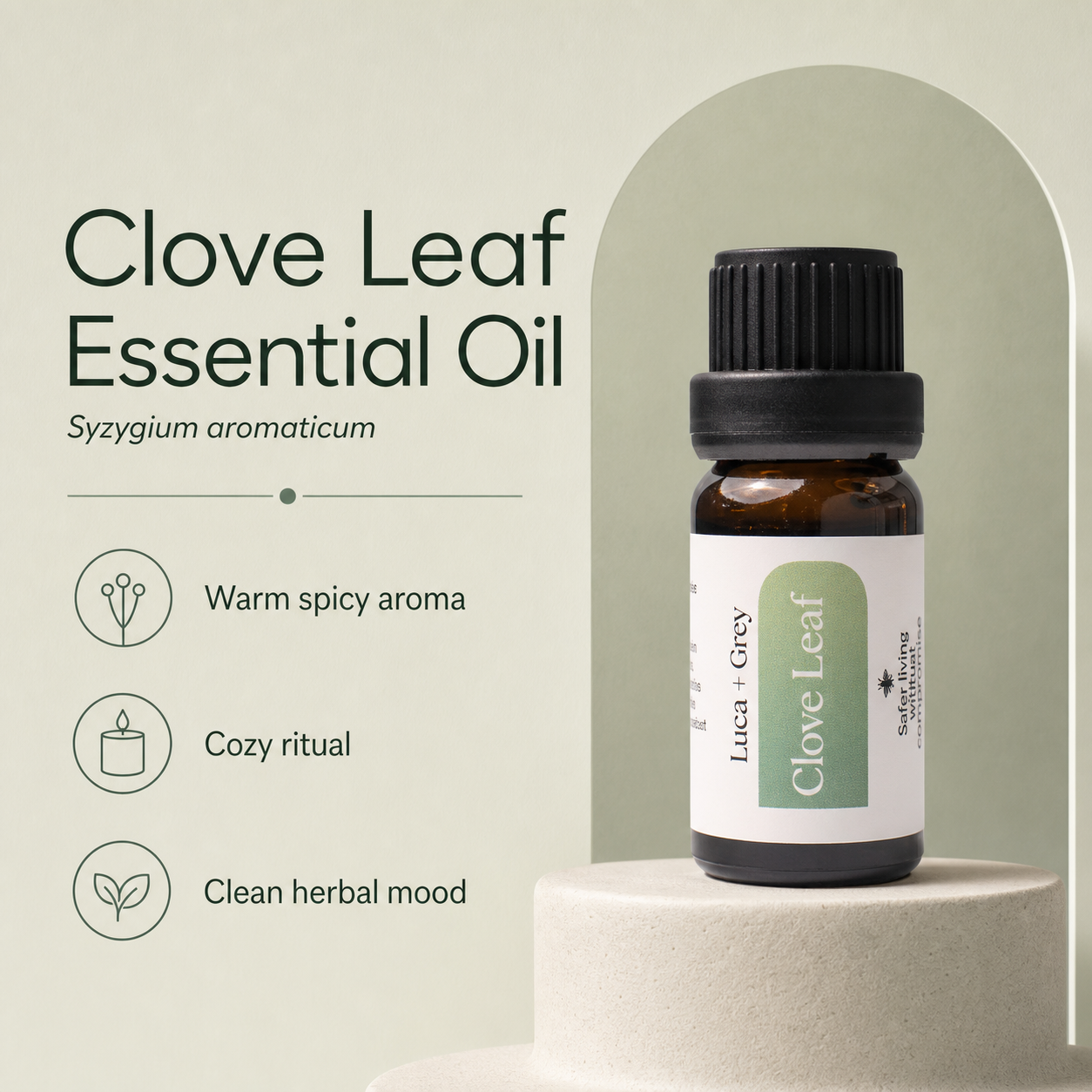 Luca + Grey PDP essential oil image: Clove Leaf Essential Oil - informational static (2026-05-22)