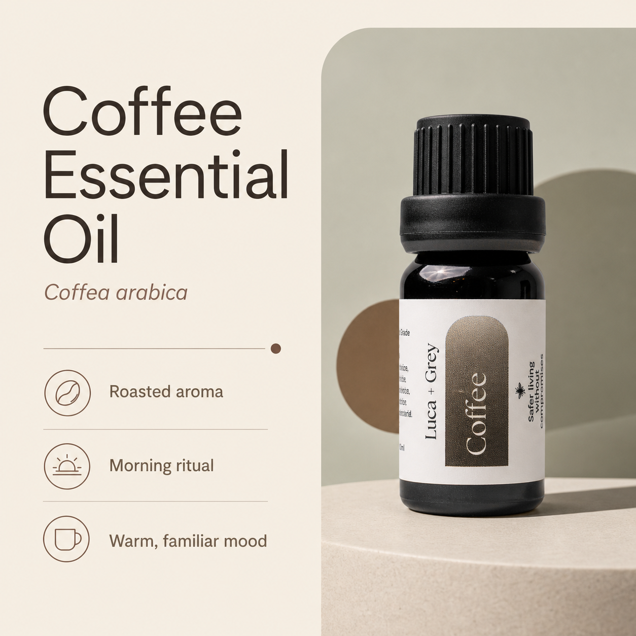 Luca + Grey PDP essential oil image: Coffee Essential Oil - informational static (2026-05-22)