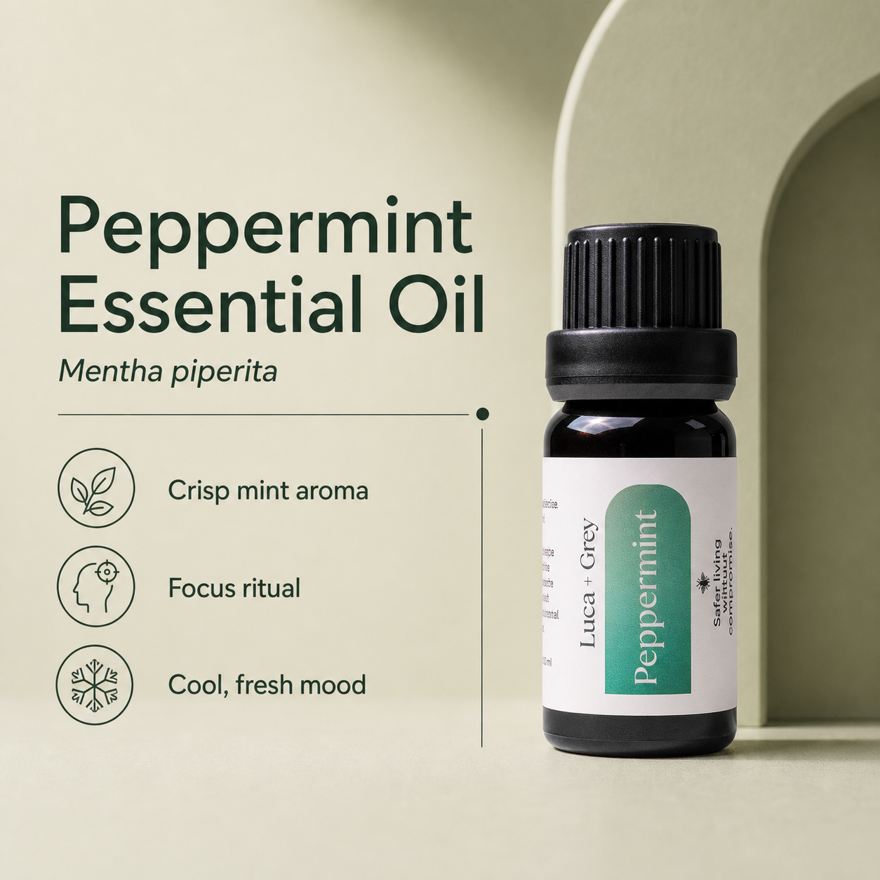 Luca + Grey PDP essential oil image: Peppermint Essential Oil - informational static (2026-05-22)