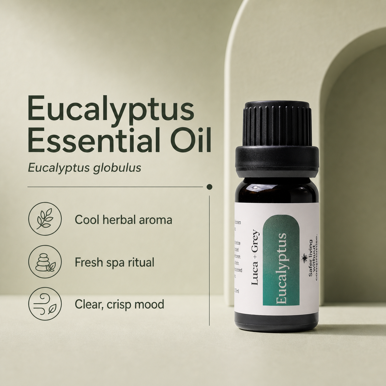 Luca + Grey PDP essential oil image: Eucalyptus Essential Oil - informational static (2026-05-22)