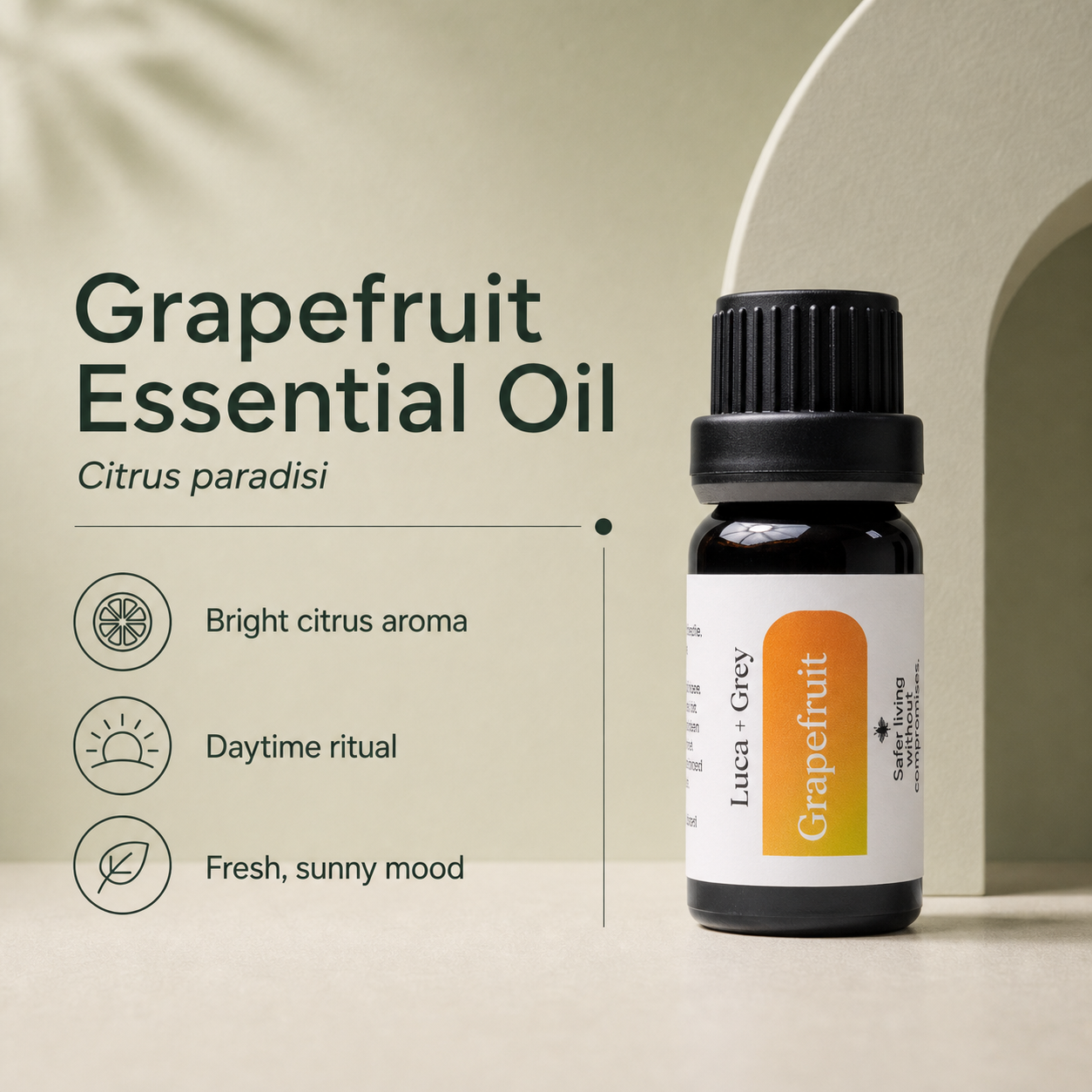 Luca + Grey PDP essential oil image: Grapefruit Essential Oil - informational static (2026-05-22)