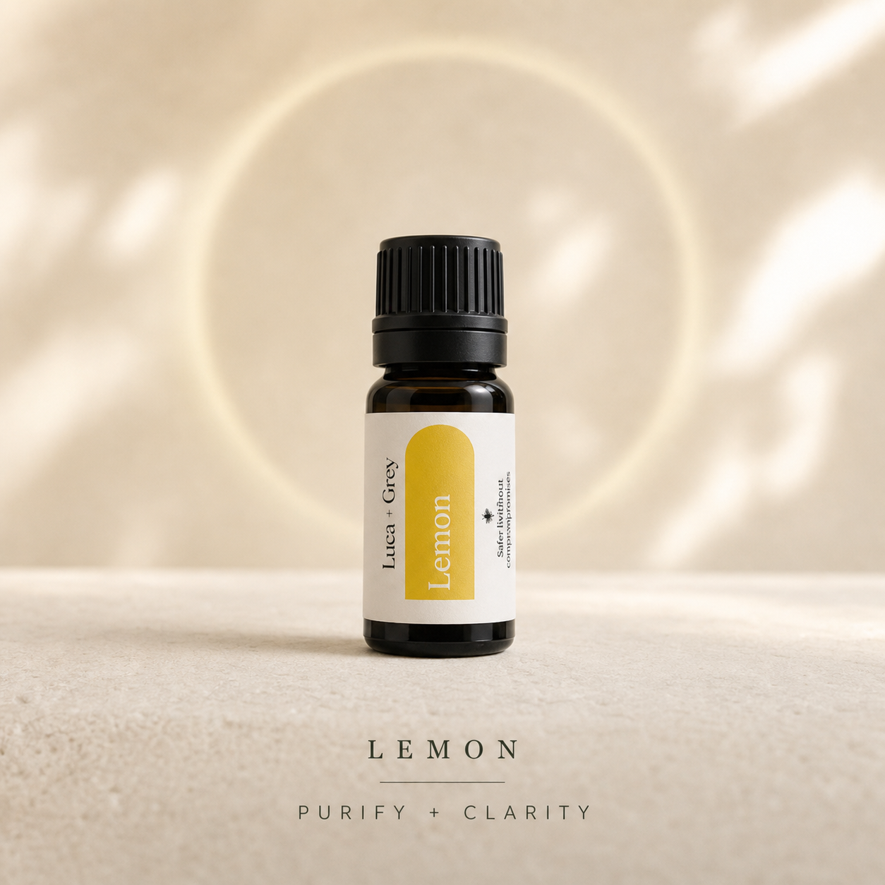Lemon Essential Oil benefit graphic - Purify + Clarity