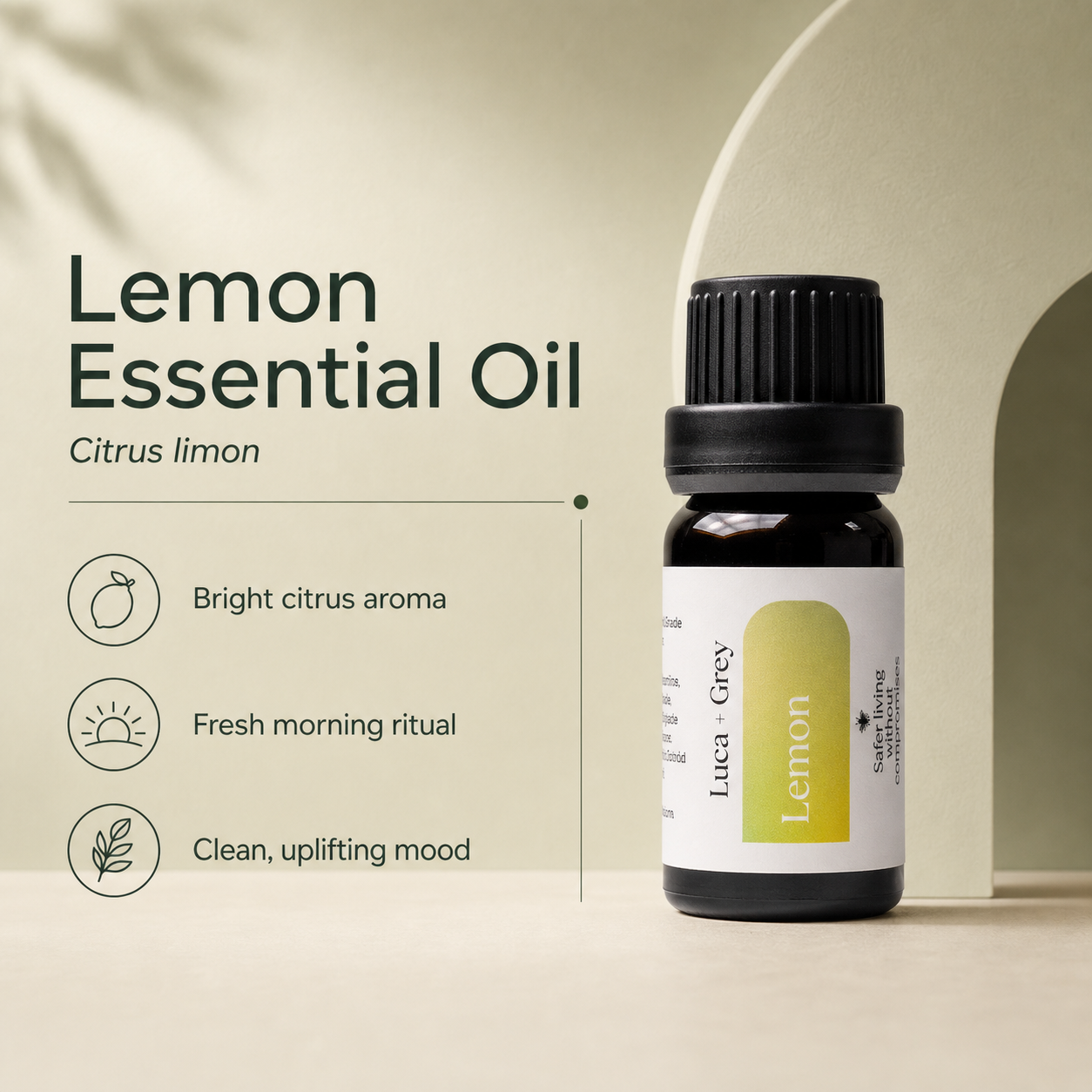 Luca + Grey PDP essential oil image: Lemon Essential Oil - informational static (2026-05-22)