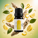 Luca + Grey styled essential oil hero: Lemon Essential Oil (2026-05-01 label-fix-v3)