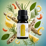 Luca + Grey styled essential oil hero: Lemon Essential Oil (2026-05-01 label-fix-v4)
