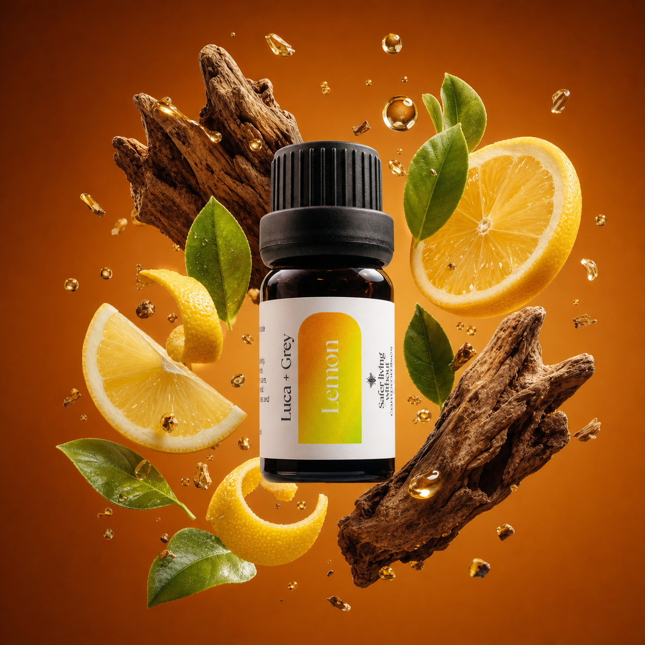 Luca + Grey styled essential oil hero: Lemon Essential Oil (2026-05-01)