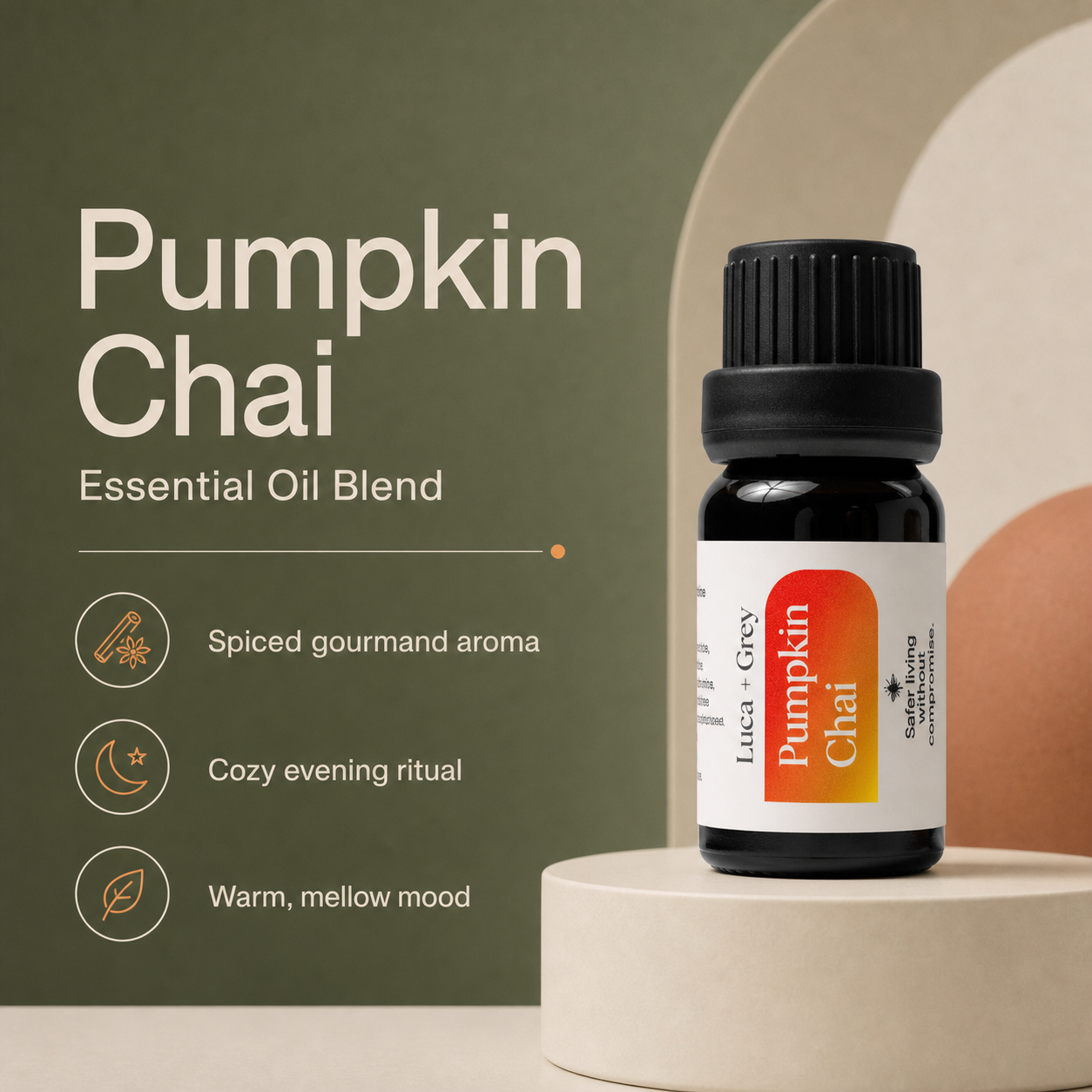 Luca + Grey PDP essential oil image: Pumpkin Chai Essential Oil Blend - informational static (2026-05-22)