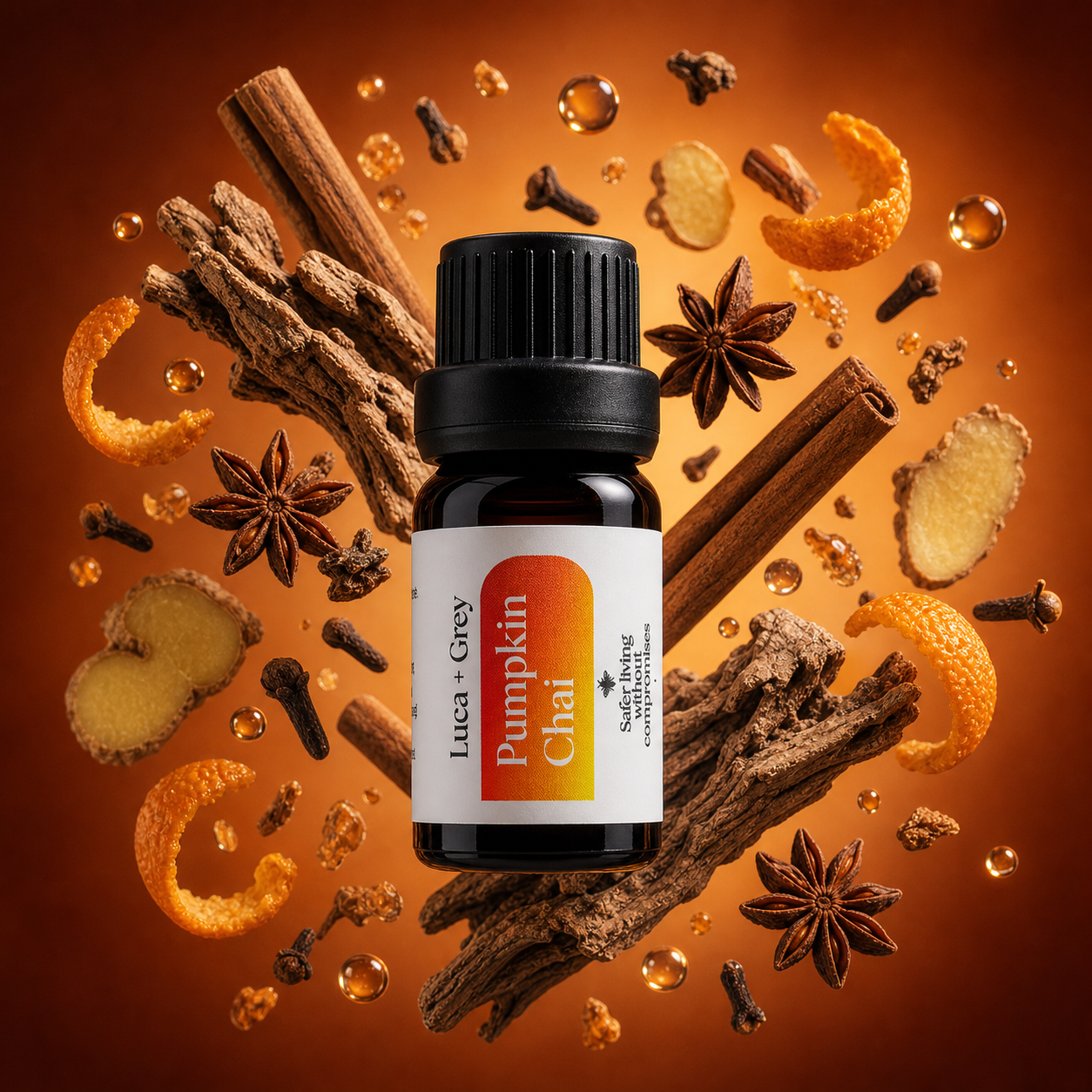 Luca + Grey styled essential oil hero: Pumpkin Chai Essential Oil Blend (2026-05-01)