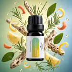Luca + Grey styled essential oil hero: Rosemary + Citrus  Essential Oil Blend (2026-05-01 varied-gradient-v2)